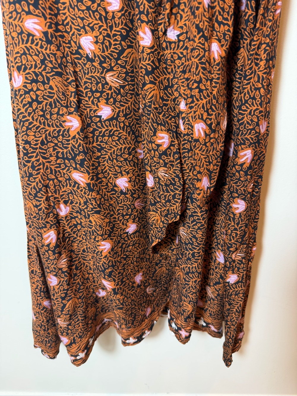 Natalie Martin Kate Handmade Rayon Floral Wrap Maxi Dress Boho Brown Pink Small - Picture 7 of 14